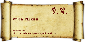 Vrba Miksa névjegykártya